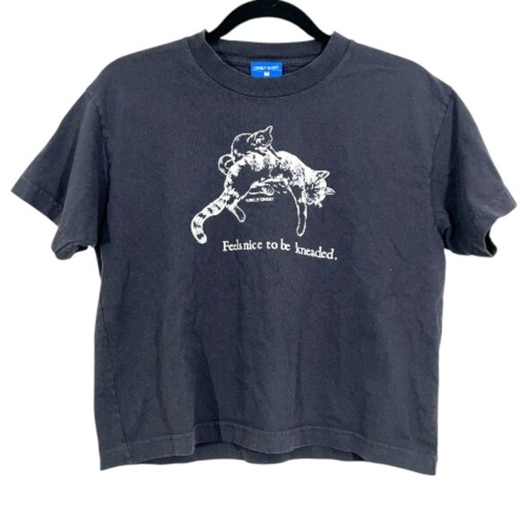 Lonely Ghost Feels Nice to Be Kneaded SS Crop Tee Gray Medium Cat Kitten - Picture 1 of 3